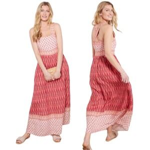 FAHERTY FLORAL LINEN GRACIE MAXI DRESS IN PINK GOBI NWT WOMEN'S SIZE MEDIUM